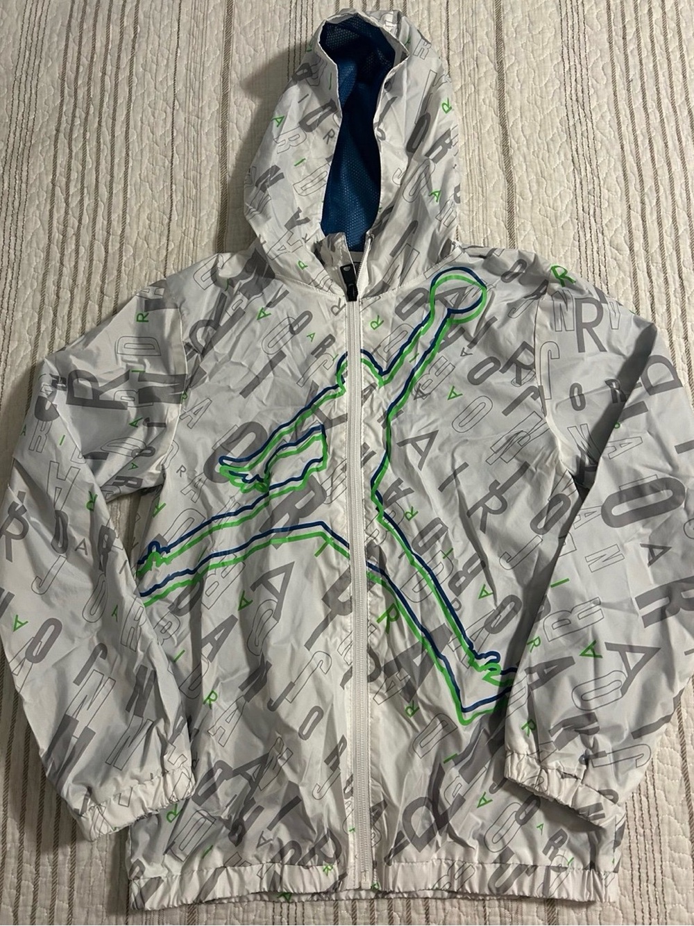 Kids Jordan Lightweight Hooded Windbreaker Jacket - White/Gray/Green